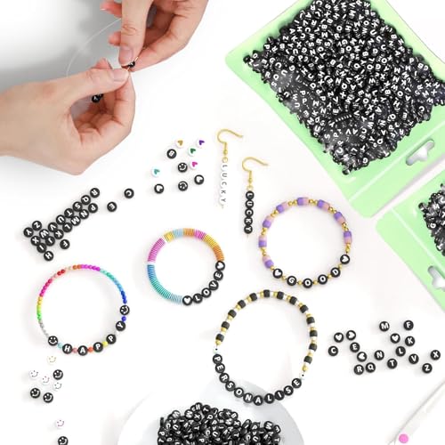 Image of Hudux Clay Beads for Bracelet Making Kit, Heishi Bead for Jewelry Making, Friendship Bracelet Kit, Spacer Beads for Adult Necklace Earring DIY (Alphabet)