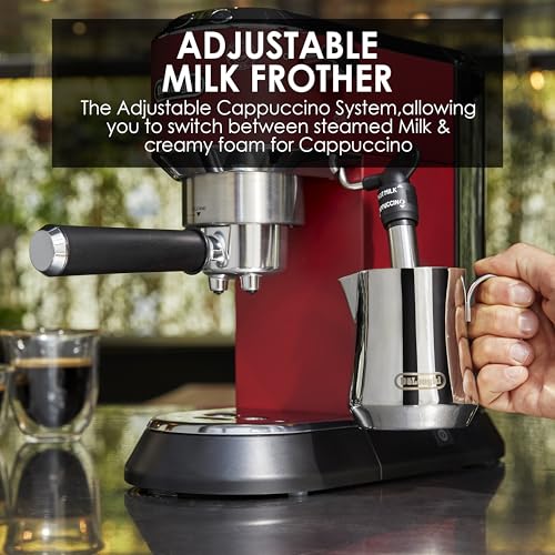 Image of De'Longhi Dedica Style Espresso Machine with Milk Frother, 15-Bar Pressure, Original Italian Barista Style Coffee Maker for Home, Make Espresso, Latte, Cappuccino & Iced Coffee, Red, EC685.R