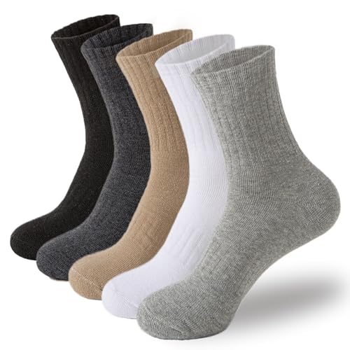 MOSOTECH 5 Pairs Wool Hiking Socks for Women Warm Winter Thermal Thick Cushioned Cozy Boot Work Soft Ladies Socks, Size 5-10
