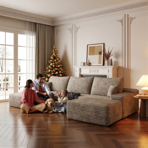 Image of Boneless Couch, Modular Sectional Couches for Living Room, U-Shaped Cloud Couch Sofa with Deep Seat, Fluffy Corduroy Upholstered Corner Sofa