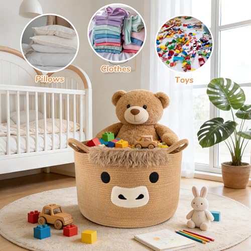 Image of Large Highland Cute Cow Basket for Nursery,Laundry Blanket Gift Basket