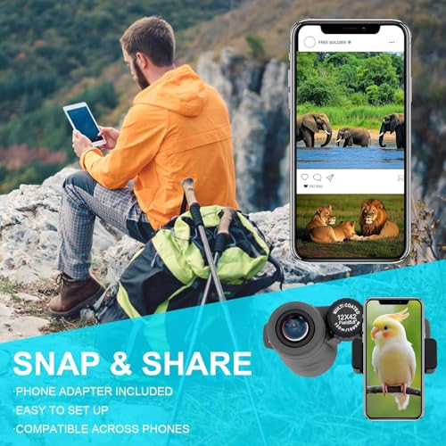 Image of Tobo 12x42 Binoculars for Adults, BAK4 Prism FMC Lens Large Eyepieces, HD Professional Binoculars for Bird Watching, Hunting, Hiking, Travel Sightseeing, Concerts, Sports with Smart Phone TD-1468IM