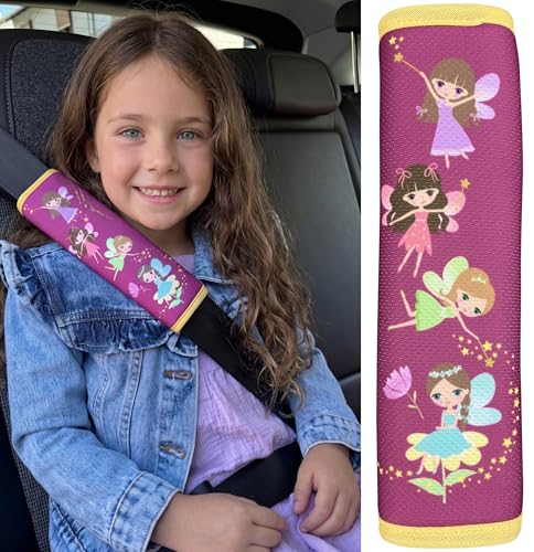 HECKBO 1x Kinder Auto Gurtpolster Gurtschutz mit Fee Feen Motiv - Mädchen Sicherheitsgurt Polster für Kinder und Babys- Ideal für jeden Gurt Autositzerhöhungen Kinder Fahrradanhänger Fahrrad