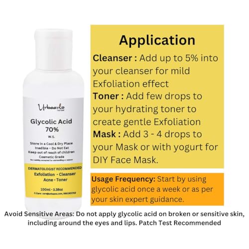 Image of Glycolic Acid 70%, Lactic Acid 88%, Cosmetic-Grade Solutions for Making DIY Skin Care - Toner, Soap, Serum 100ml Each (Pack of 2)