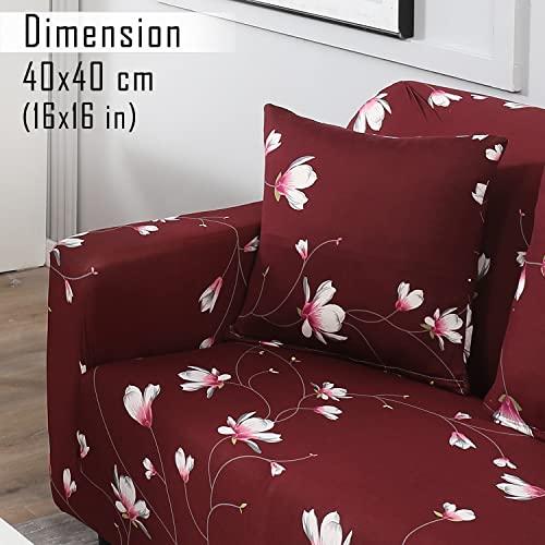 Image of HOKIPO Stretchable Cushion Cover 16x16 Pack of 2, Wine Red Flowers (AR-4098-D11*2)