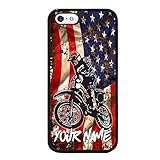 BRGiftShop Personalized Custom Name Rubber Phone Case for iPhone 5 5s & iPhone SE 2016 Vintage American Flag Motorcycle Dirt Bike Rider Motocross
