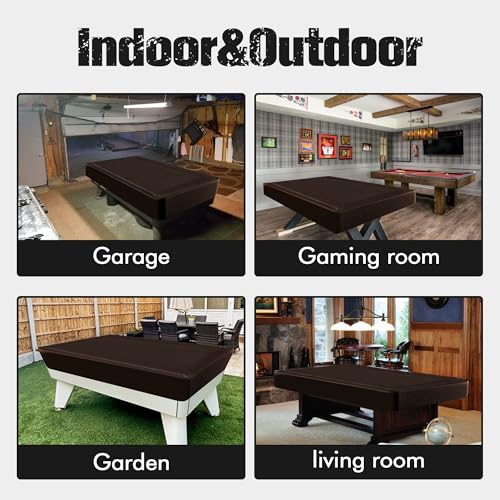 iEsstros 8.5ft Pool Table Cover 8.5ft with Pool Table Brush Billiard Table Covers Outdoor Leather Pool Table Cover Waterproof for Protecting Pool Table Felt -Brown