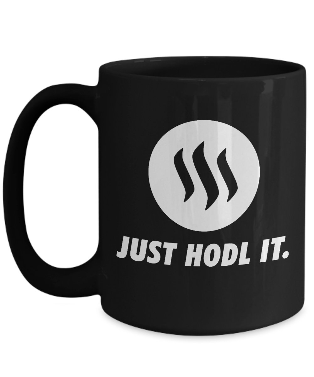 Official Steem Just Hodl It Cryptocurrency Big Mug Acrylic Coffee Holder Black 15oz Crypto Miner Blockchain Invest Trade Buy Sell Hold STEEM