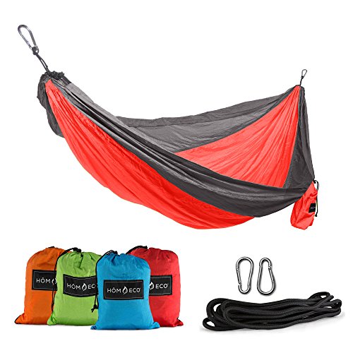 HŌMECO Double and Single Camping Hammock, Lightweight Nylon Parachute Travel Hammocks (Red, Single)