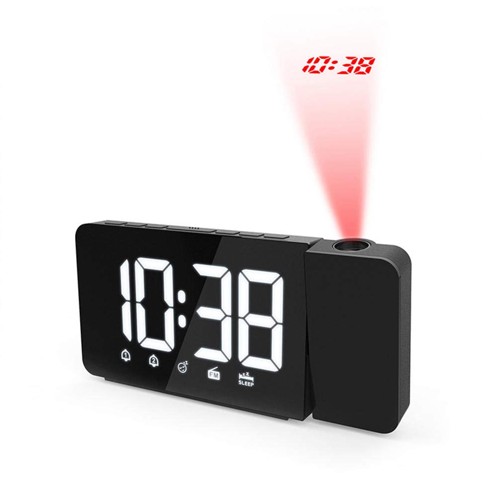 Réveil projecteur rotatif avec grand affichage LED et radio FM intégrée de couleur blanche