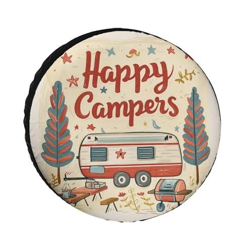 Image of Heavy Duty Spare Tire Cover Happy Campers Weatherproof Universal Wheel Protectors Camper Trailer Campfire Tire Cover Universal Fit for Trailers SUV Truck Camper Travel 16 Inch
