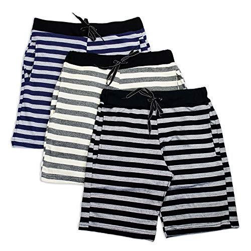 Kit com 3 Bermudas Masculina Strike Moletom Part.B Listrada (Preto Cinza Azul Escuro, M)