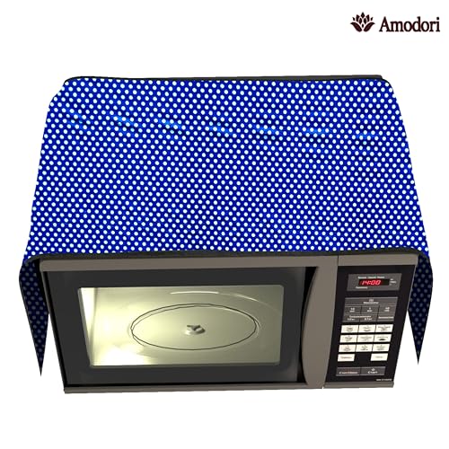 Image of Microwave Oven Top Cover 35x100 cm | Wipe Clean Fabric | 4 Utility Pockets (Polka-13)