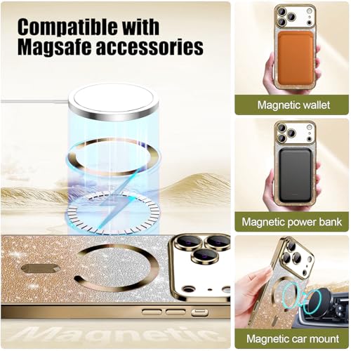 Image of Misscase for iPhone 17 Pro Max Case Compatible with MagSafe,Built-in Camera Lens Protector Full Protection Soft TPU Anti-Scratch Anti-Fingerprint Magnetic Glitter Slim Case Cover 6.9 inch Gold