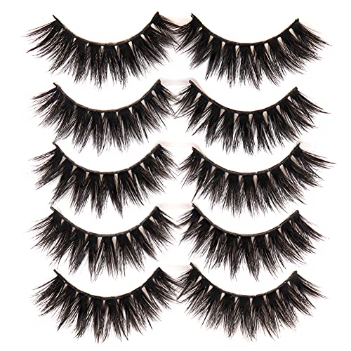 CGlash Fake Eyelashes Handmade Reusable False Eyelashes Volume Fluffy Natural Faux Mink Eyelashes 5D Silk Eyelashes 5Pairs | Iris
