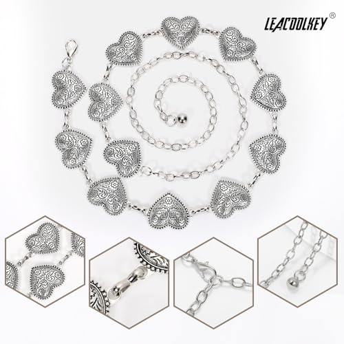 Image of LEACOOLKEY Western Metal Concho Belt for Women Cowgirl Boho Waist Chain Belt for Dresses Jeans Pants