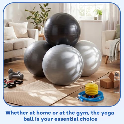 Image of Leyndo 4 Pcs 26 Inch Yoga Exercise Ball Pilates Pregnancy Birthing Fitness Ball with Quick Pump Anti Burst for Improved Posture, Balance, Yoga, Pilates, Training