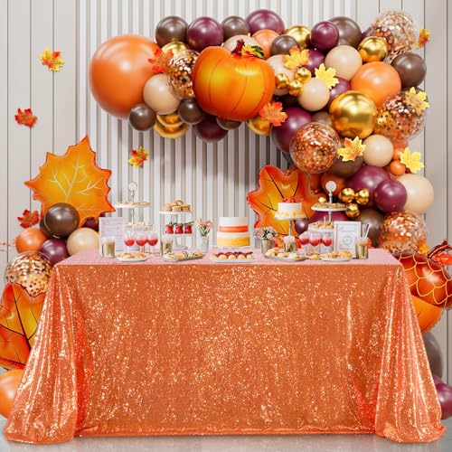 Image of B-COOL Rectangle Sequin Tablecloth Fabric Linen: Glitter Fabric 6ft Long Table Cloth for Wedding Autumn Party Dining Banquet Christmas Holiday Decoration, Bronze 60x102 inch
