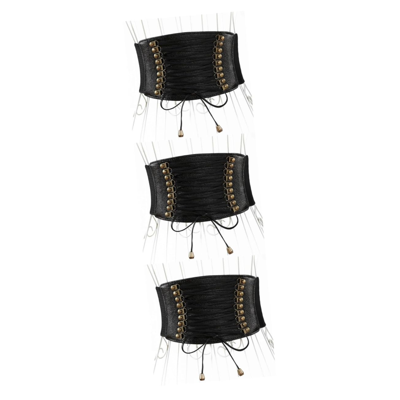 3piezas Cinturón Elástico De Pu Para Mujer Borlas Accesorio De Moda Para Falda y Cómodo Negro