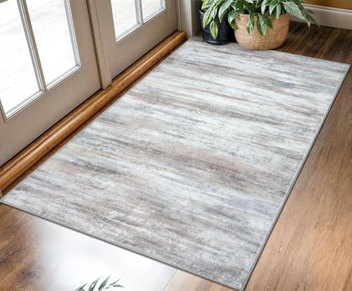 KOZYFLY Area Rug 3x5 Modern Ombre Living Room Area Rug, Washable Rugs for Bedroom Non-Slip Soft Stain Resistant Striped, Print Beige Abstract Carpet for Living/Laundry/Kid Room