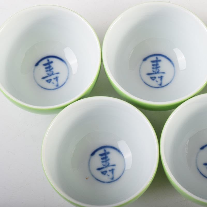 煎茶道具 賣茶流 黄緑釉 祝壽茶碗 五客 共布共箱 V 7978煎茶道具 賣茶