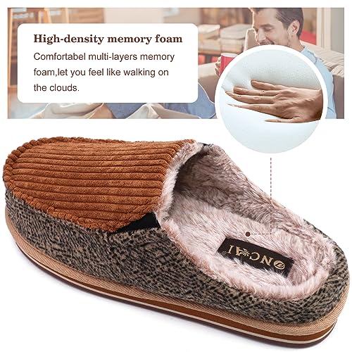 Image of ONCAI Mens Clog Slippers with Arch Support Stripe Faux Fur Cotton-Blend High-Density Memory Foam Warm House Slippers Slip-on Indoor Outdoor Rubber Sole Size 7-16