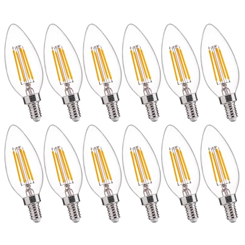FLSNT 60W Equivalent LED Chandelier Light Bulbs, Dimmable LED B11 E12 Candelabra Base Bulbs, 3000K Warm White, 500LM, 12 Pack