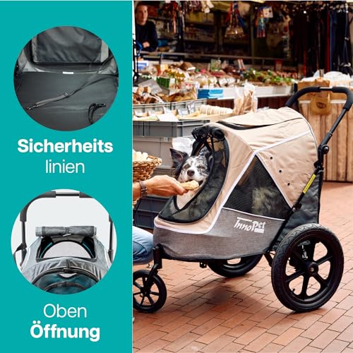 Hundebuggy & Hundeanhänger für Fahrrad - Innopet Sporty Evolution Ozeanblau - Blau/Grau, mit Regenschutz - mit Regenschutz, Deichsel & Fahrradkit, Faltbarer Hundewagen