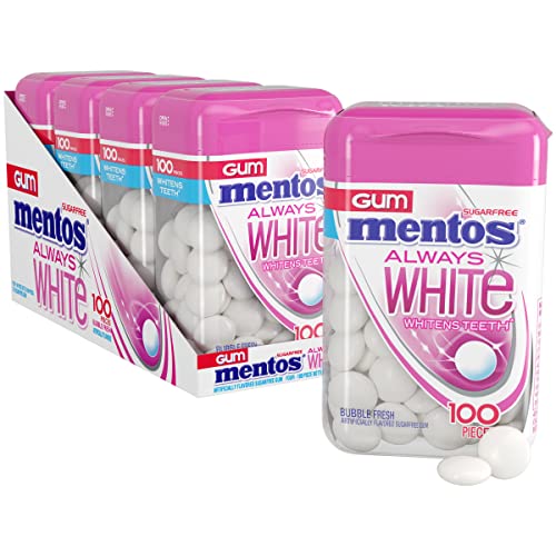 Mentos Always White Bubble Fresh Gum with Xylitol, 100 ct Bottle (4 Pack)