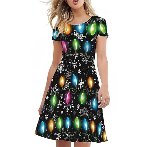 Image of Biyejit Women's Summer Casual Short Sleeve T-Shirt Swing Dress Crew Neck Plus Size S-4XL