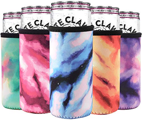 5 Slim Can Cooler - Skinny Can Cooler Neoprene Insulated Slim Cooler for 12oz Tall Slim Cans for White Claw, Truly, Red Bull & Slim Beer Bottle - (Nebula, 5)
