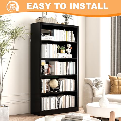 Image of VASAAOSD 55 inch Black Bookshelf, 5 Tier Adjustable Metal Bookcase | Adjustable Design, Anti-Tilt Device, Easy Assembly Toy Storage Organizer, for Bedroom, Study, Office, Classroom