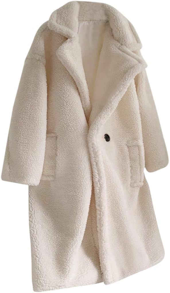 FUPODD Damen Teddy Mantel Leopard - Wintermantel Lang Mit Fleece-Innenfutter