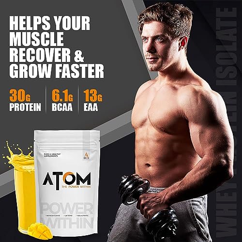 Image of AS-IT-IS ATOM Whey Protein Isolate 1kg | 30g protein, 6.1g BCAA & 13g EAA | Ultra Pure-Fast acting Protein |Mango Delight Flavor