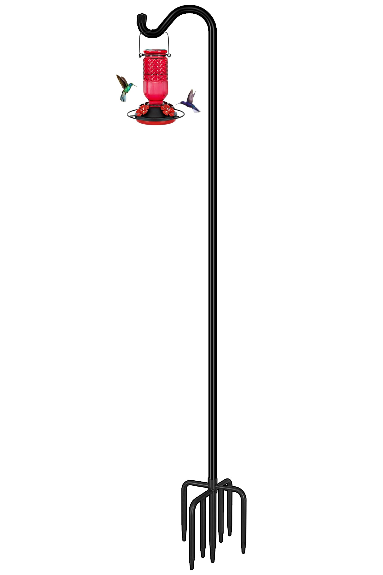 FEED GARDEN Adjustable Shepherd Hook Bird Feeder Pole with 7 Prongs Base, 108 Inch Tall 5/8 Inch Thick, Heavy Duty Outdoor Garden Poles for Hanging Bird Feeders, Plant Baskets, Black (1 Pack)-image-47