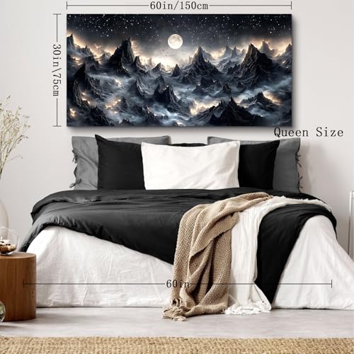 SERIMINO Large Wall Art for Living Room, Mountain Landscape Wall Decor, Fantasy Abstract Art Prints, Moonlit Night Black Canvas Painting, Cool Modern Pictures Home Decor for Bedroom 30"X60"
