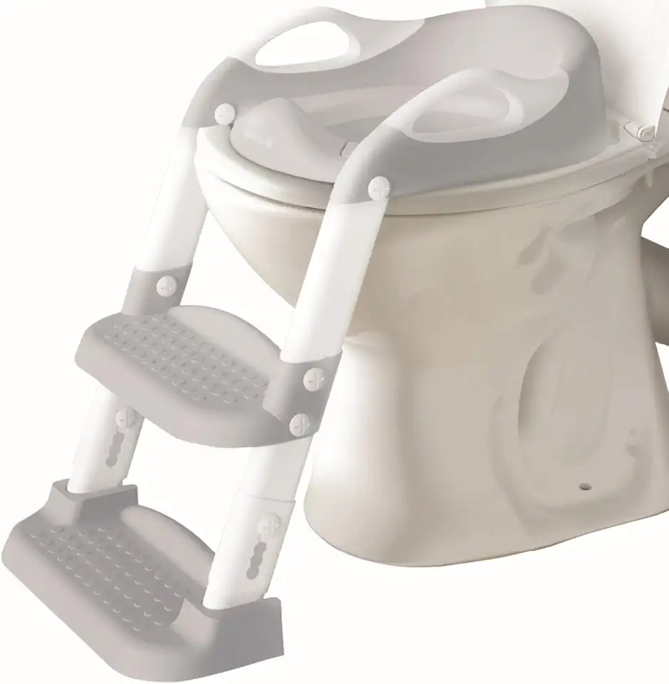 Jool Baby Potty Training Seat with 2 Step Ladder for Toddlers - Soft Cushioned Seat & Splash Guard, Adjustable Height (Gray)