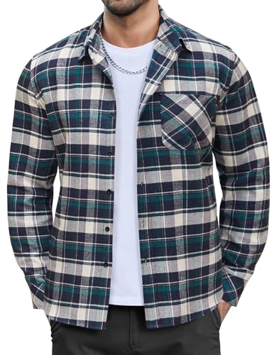 COOFANDY Men's Flannel Plaid Shirt Long Sleeve Button Down Shirt ...