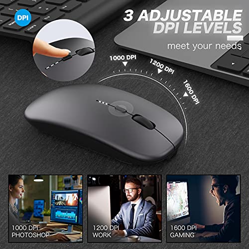 Rechargeable Wireless Mouse, 2.4Ghz Silent Computer Office Mouse, Portable Slim Optical Mouse With Usb Receiver Type-C, 3-Level Adjustable Dpi For Laptop, Computer, Notebook, Pc (Grey) #TOP3