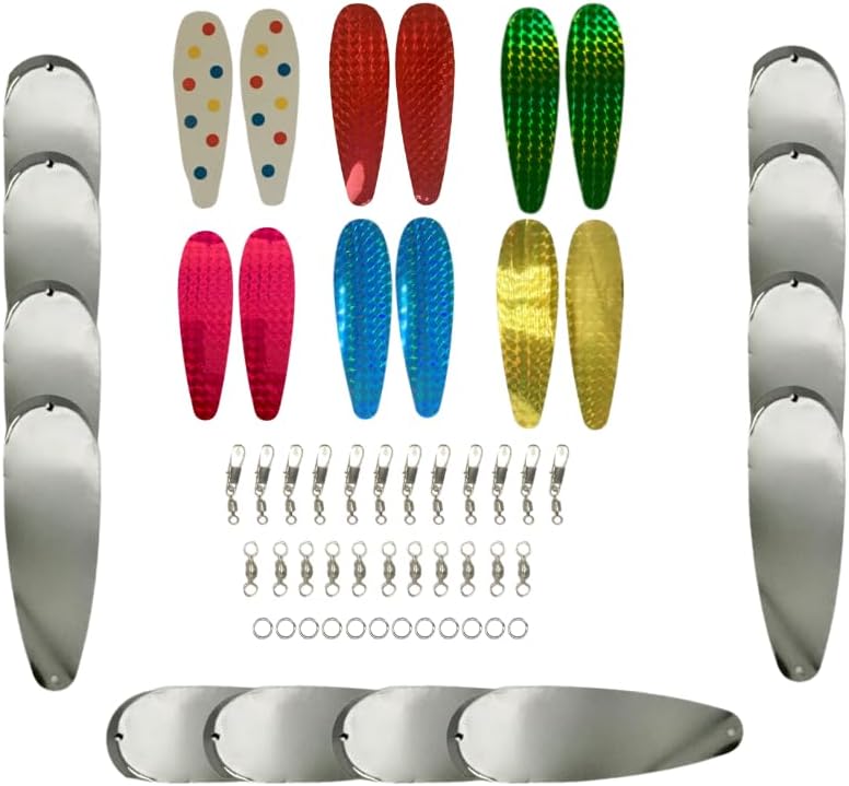 Salmon Do It Yourself Flasher Kit - Premium Quality Chrome Plated Flashers - Reflective Stickers - 12-Piece Multicolor Set for Salmon Fishing