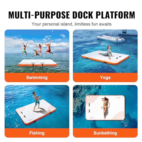 VEVOR Inflatable Floating Dock, 8 x 5FT Inflatable Dock Platform, Non-Slip Water Floating Dock Mat with Portable Carrying Bag & Detachable Ladder, Floating Platform Island Raft for Pool Beach Ocean - image 6