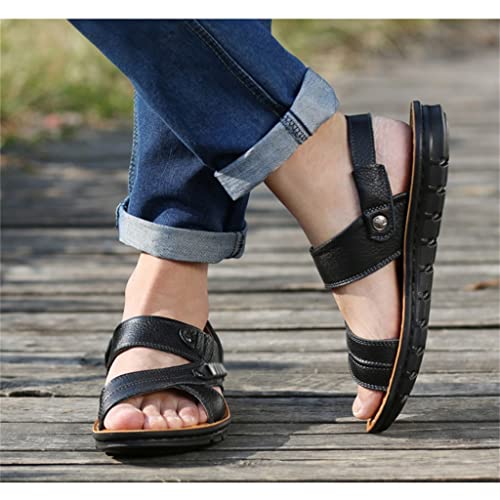 Men's Beach Shoes Sandals Cow Leather Slippers Breathable Purpose Men's Sandals(42)2