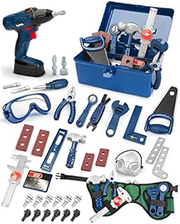 Vanplay Kids Tool Set 52Pcs Pretend Play Tools Kit with Electronic Toy Drill Kids Tool Belt Tool Box Toys for Boys Girls Ages 3 4 5 6 7 Years Old for Kids