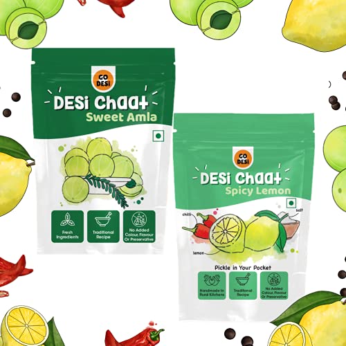 Image of GO DESi Imli Pop Tamarind & Jaggery Candy| Tangy Imli | Imli Candy | Lollipop | Digestive Candy | (50 Piece), 450 gm & Dried Sweet Amla Bites & Lemon Chaat (Pack of 10), 240gm