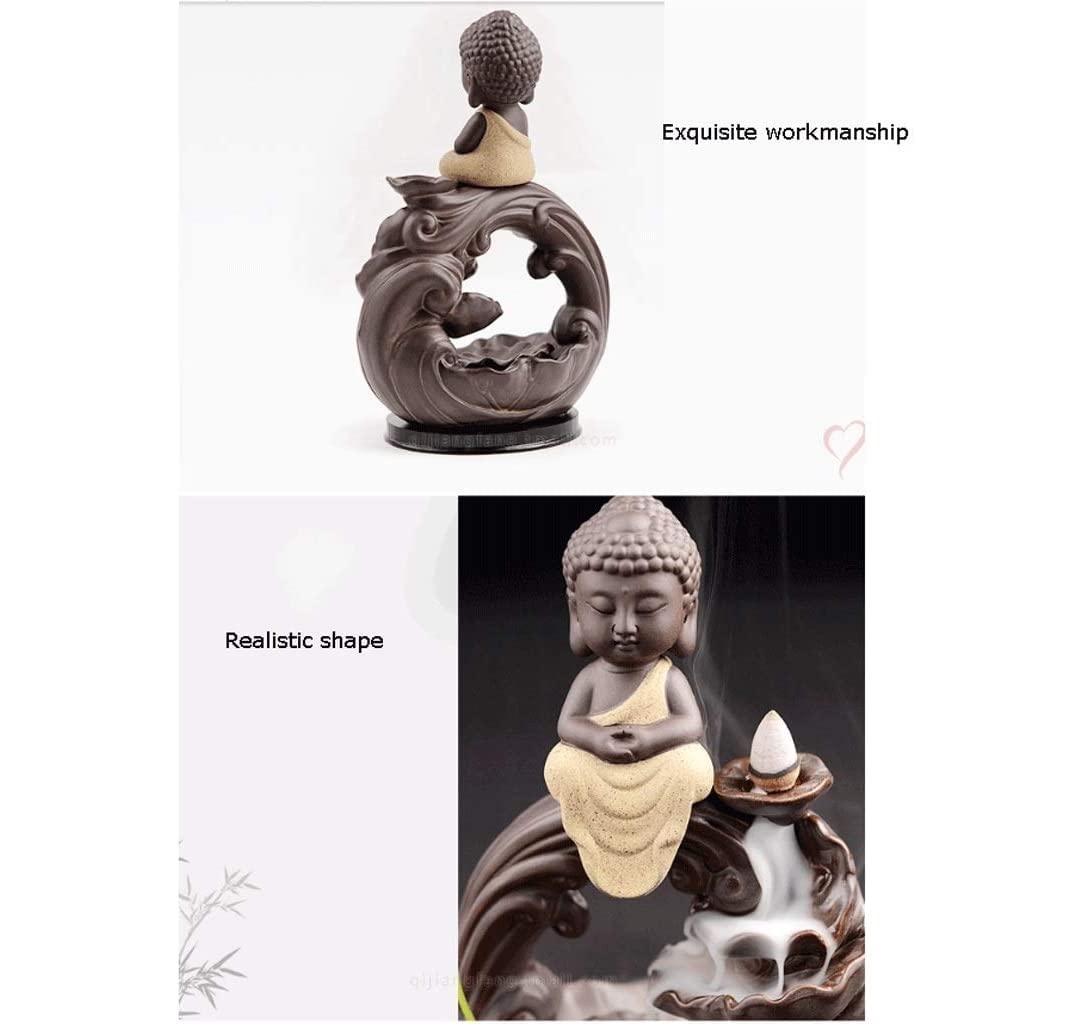 Porta Incenso Bruciatore Incenso Ceramica Little Monk Buddha Cascata Incensiere Creativo Decorazioni Per La Casa Con Decorazione Cascata Porta Incenso Fumo Portaincenso Per Famiglia(C)