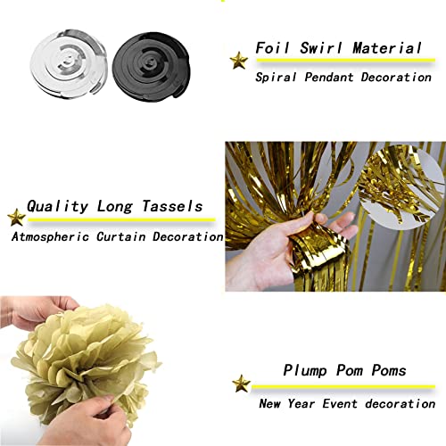 Graduation 2022 Party Supplies Black, Gold Happy Large Balloons Decorations Photo Backdrop And New Years Decor Accessories Kit Golden Fringe Curtain Glitter Banner With Pompoms Ornament Senior College #TOP2