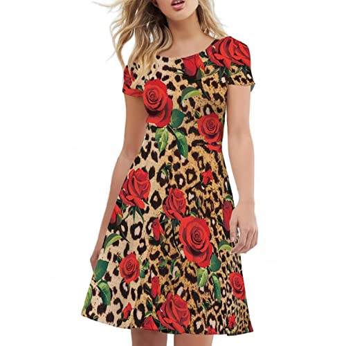 Image of AFPANQZ Womens Casual Summer Lightweight Vintage Dress Short Sleeve Midi Dress Knee-Long Luxury Formal Dress
