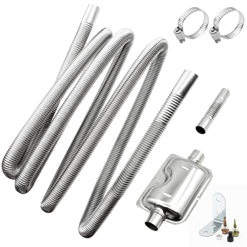 VEGCOO Abgasrohr Standheizung, 300cm Automotive Edelstahl Abgasschlauch, Mit Zwei Edelstahlschellen Und Schalldämpfer, Adapter Abgasrohr Standheizung, Passend Für Dieselheizung