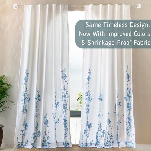 Image of Tranquebar Curtain Co. Window Curtains 5 Feet, 60-65% Room Darkening, Blue Floral Print, Cotton Curtains for Window, Cotton Curtains 5 Feet Long Set of 2, BackTab Loops, Zahra (152 cm) - Set of 2