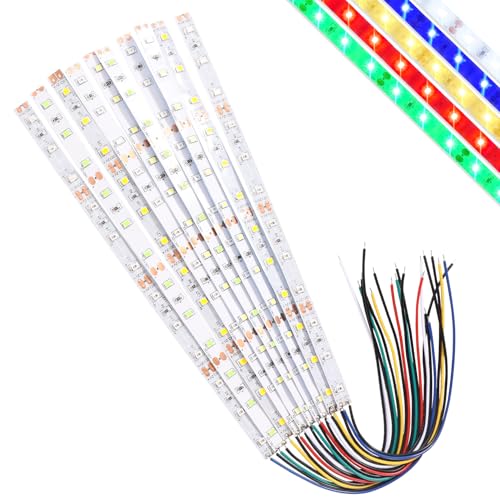 Lyeteung 10 PCS 200mm 12V - 18V Pre Wired Strip, 2835 SMD LED Model Railway LED Lighting, White/Red/Yellow/Blue/Green